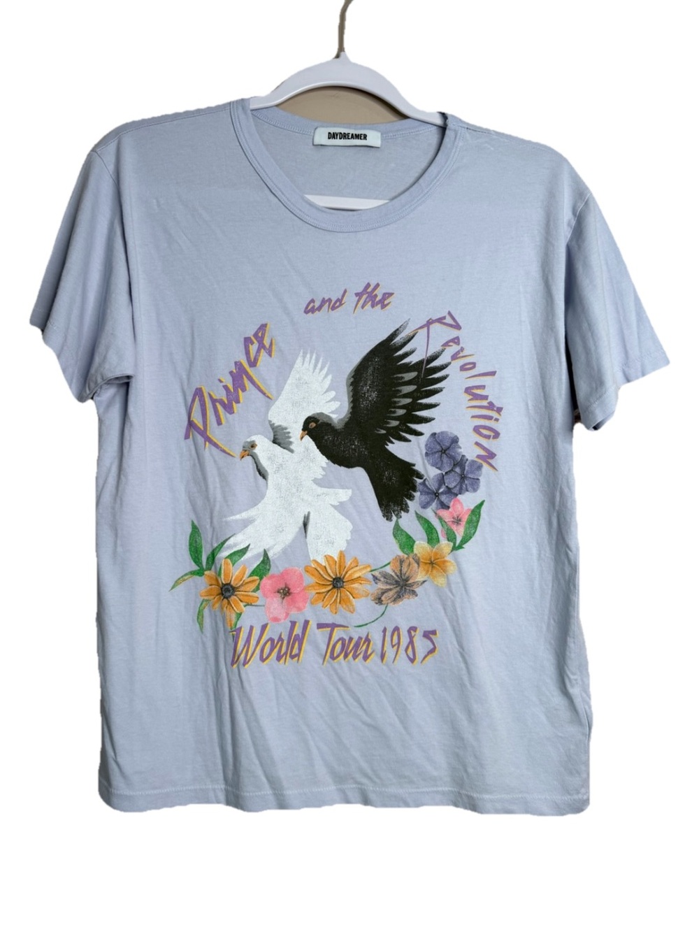 DAYDREAMER Prince World Tour 1985 Ringer Tee in Dawn/purple Sz M *flaw* L15